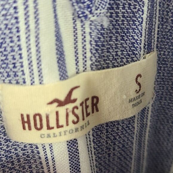 Hollister Juniors Small Soft Blue Stripe Sleeveless Crochet Top Ruffle Racerback - Picture 10 of 10